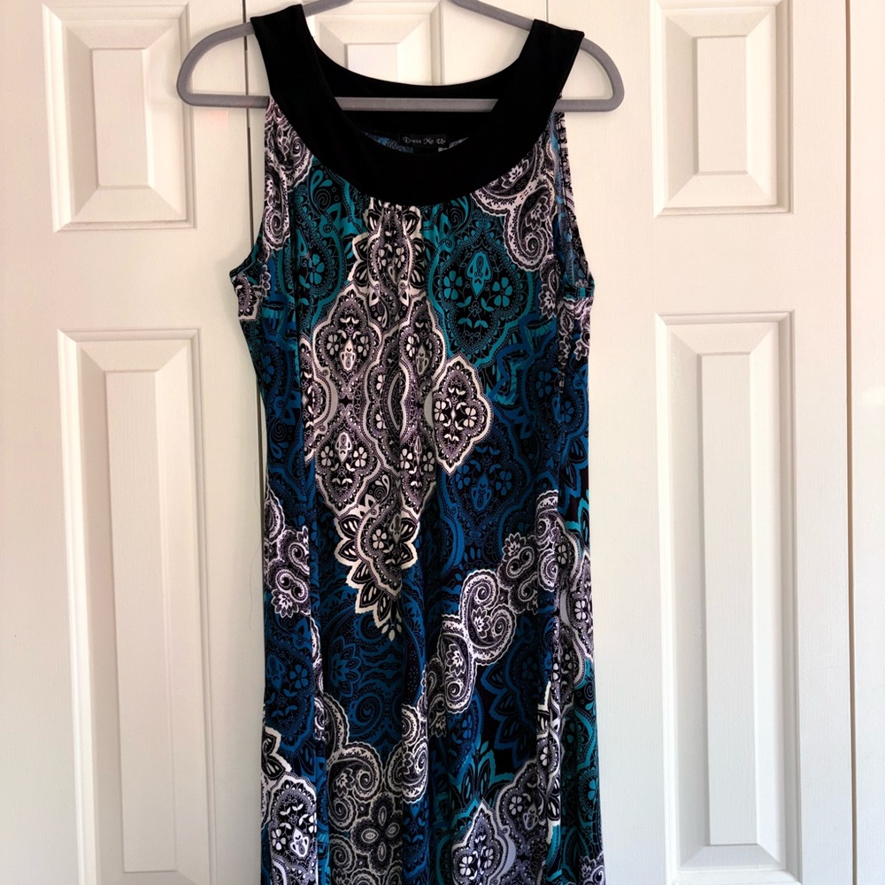 Chic Paisley Midi Dress - Black and Blue
